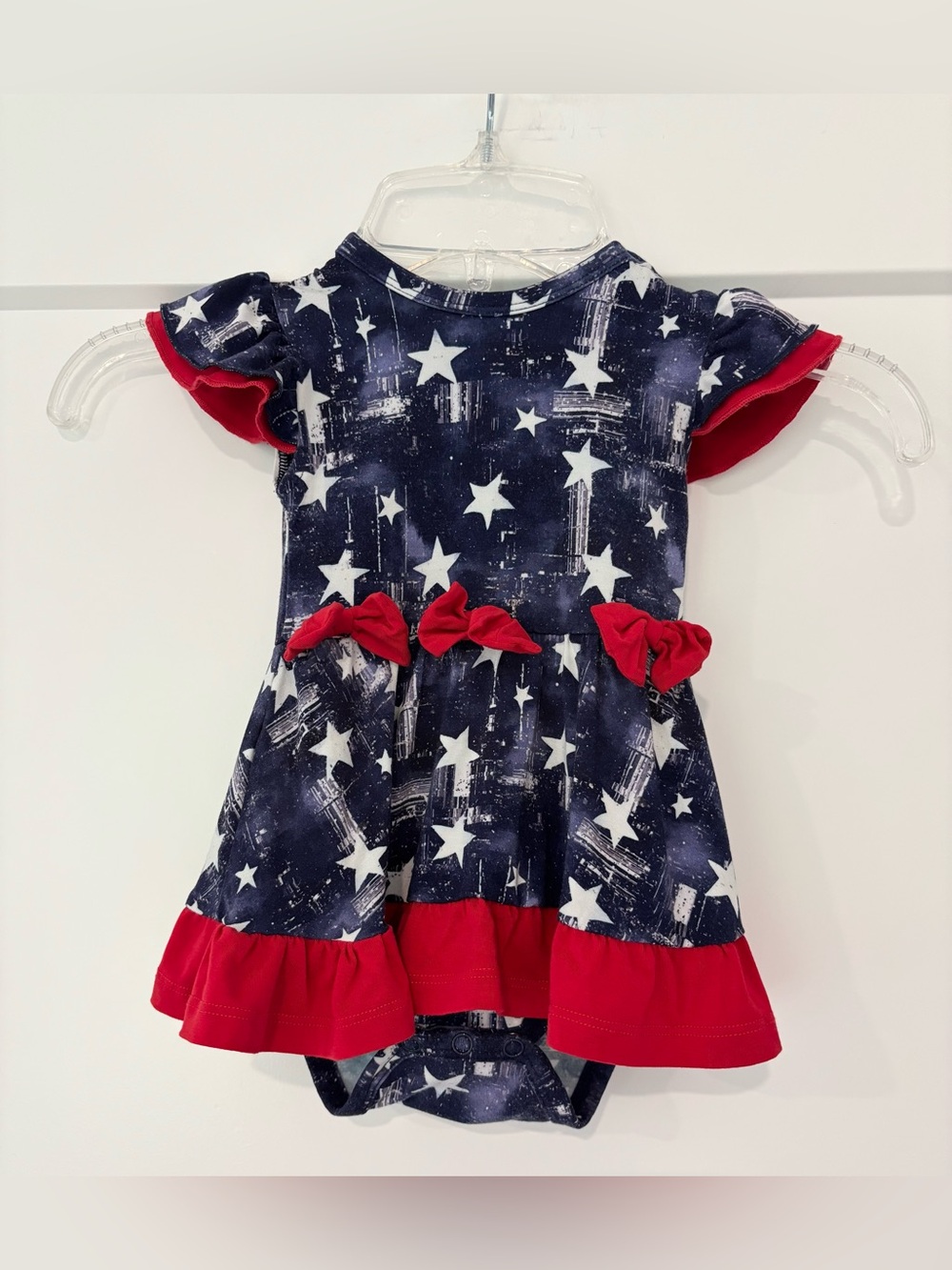 Glimmers Bamboo Patriotic Red White Blue Star Bodysuit Twirl Dress 3-6